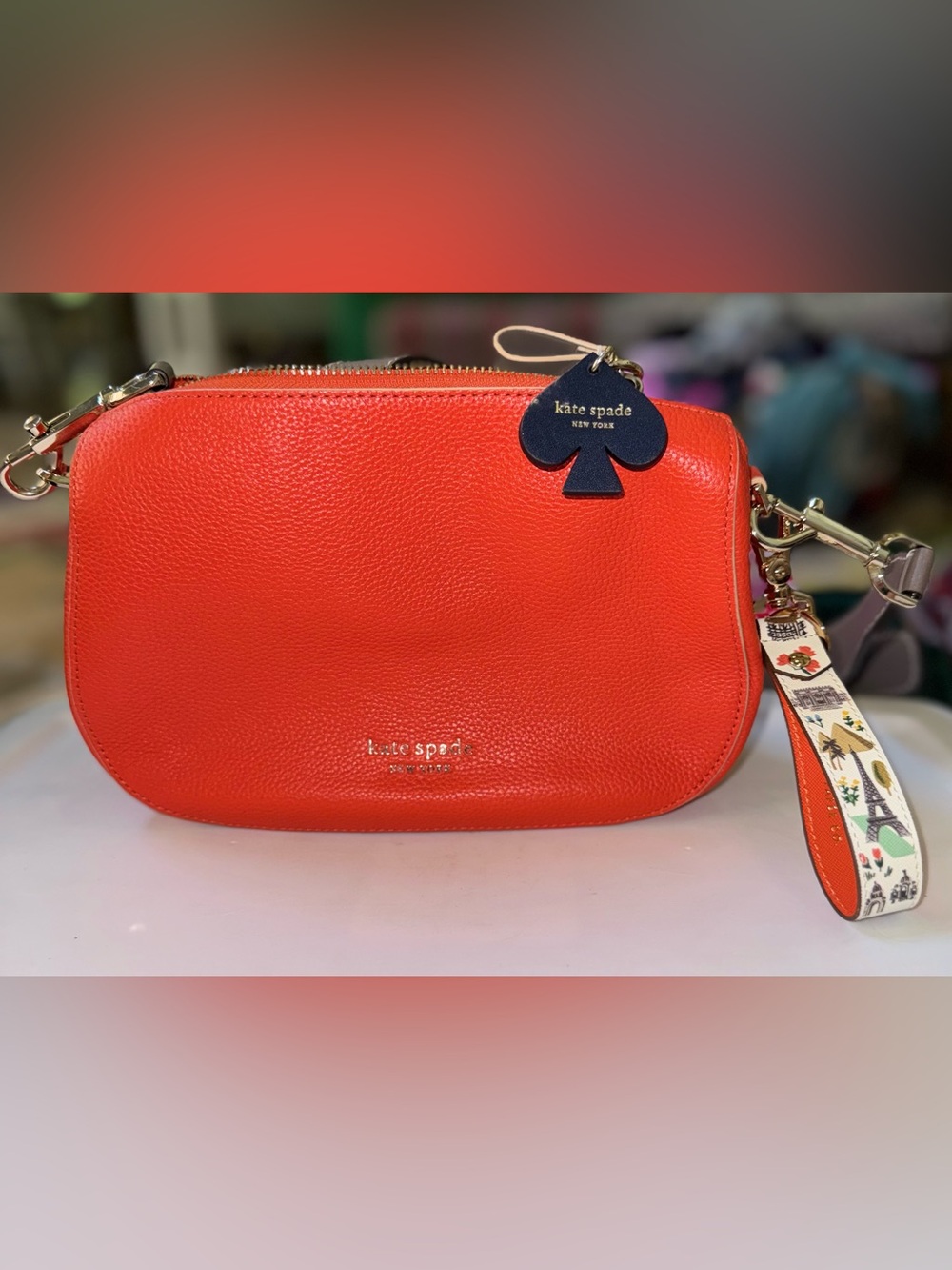 kate spade Cosmetic Pouch in Vibrant Orange with Rifle Paper co wristlet